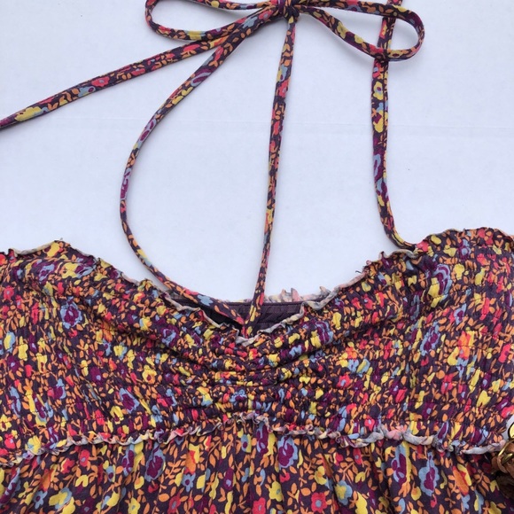 Free People Floral Halter Tie Neck Smocked Dress - Picture 4 of 6